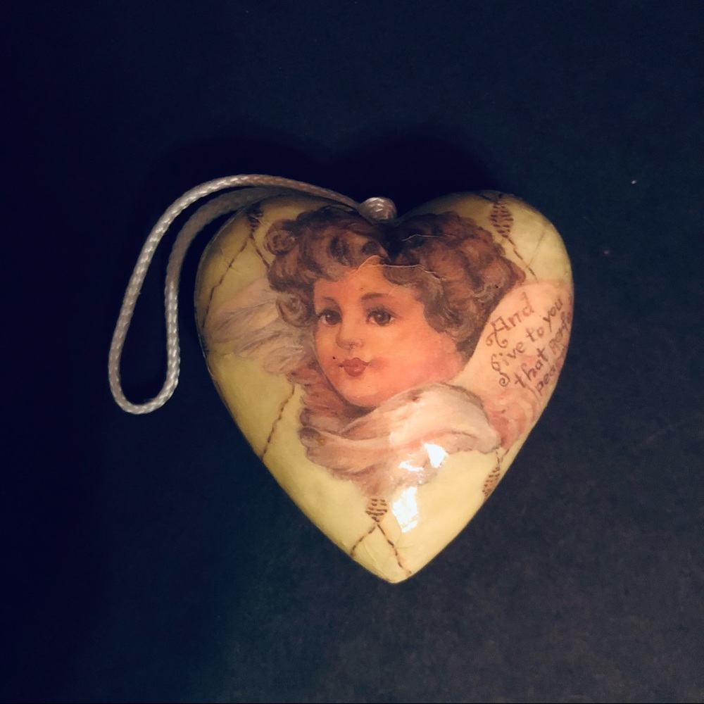 Papier Mâché Heart with Cherub Ornament